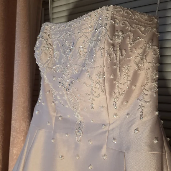 Pink Mikado Strapless Wedding Gown With Train By Michealangelo Size 12